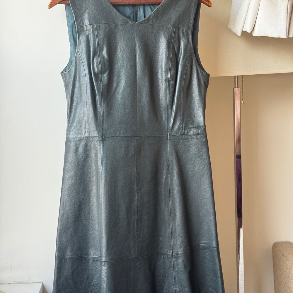 Nanette Lepore Chic Dark Green Leather Sleeveless Dress